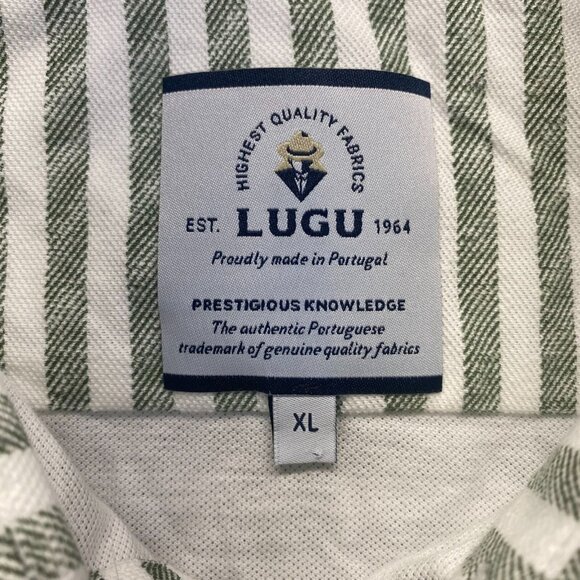 LUGU Men's Striped Green/White Cotton Short Sleeve Shirt Size XL,Buttons Front - Picture 3 of 7